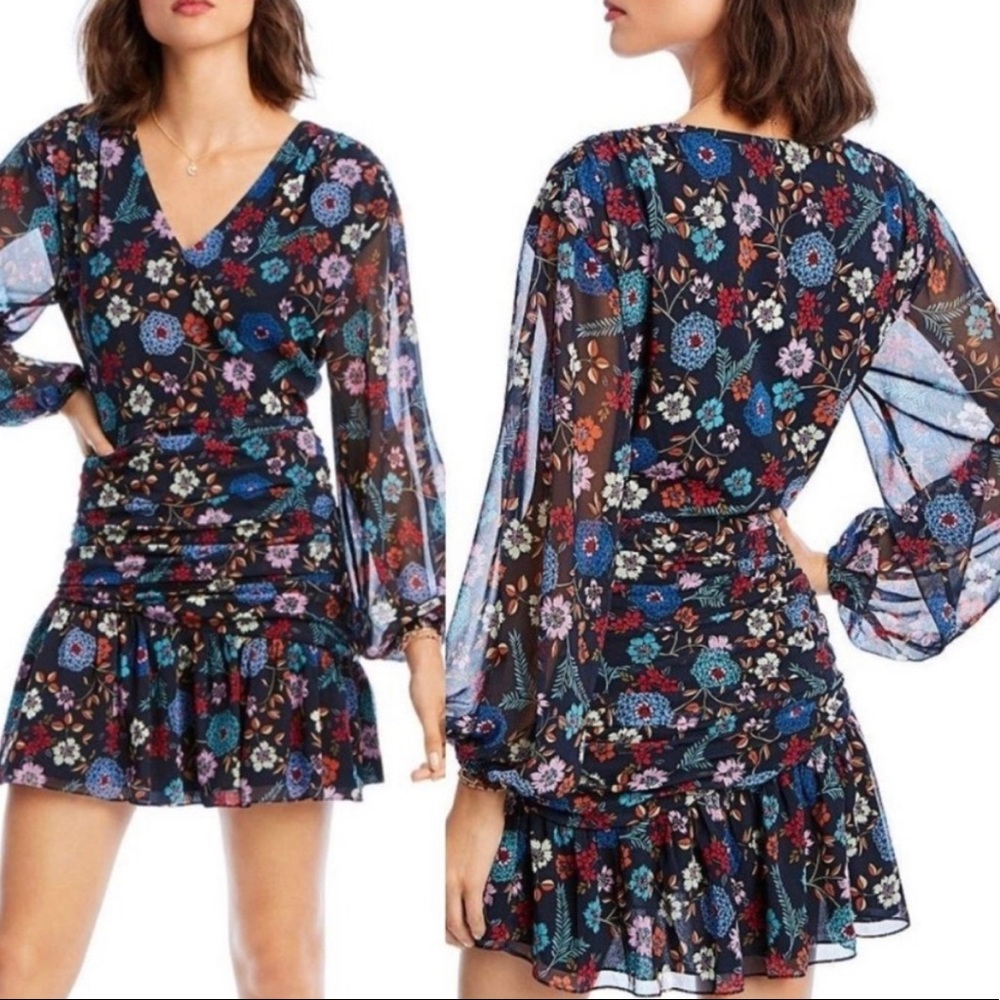 LINI Maggie Navy Floral Ruched Dress Size 2